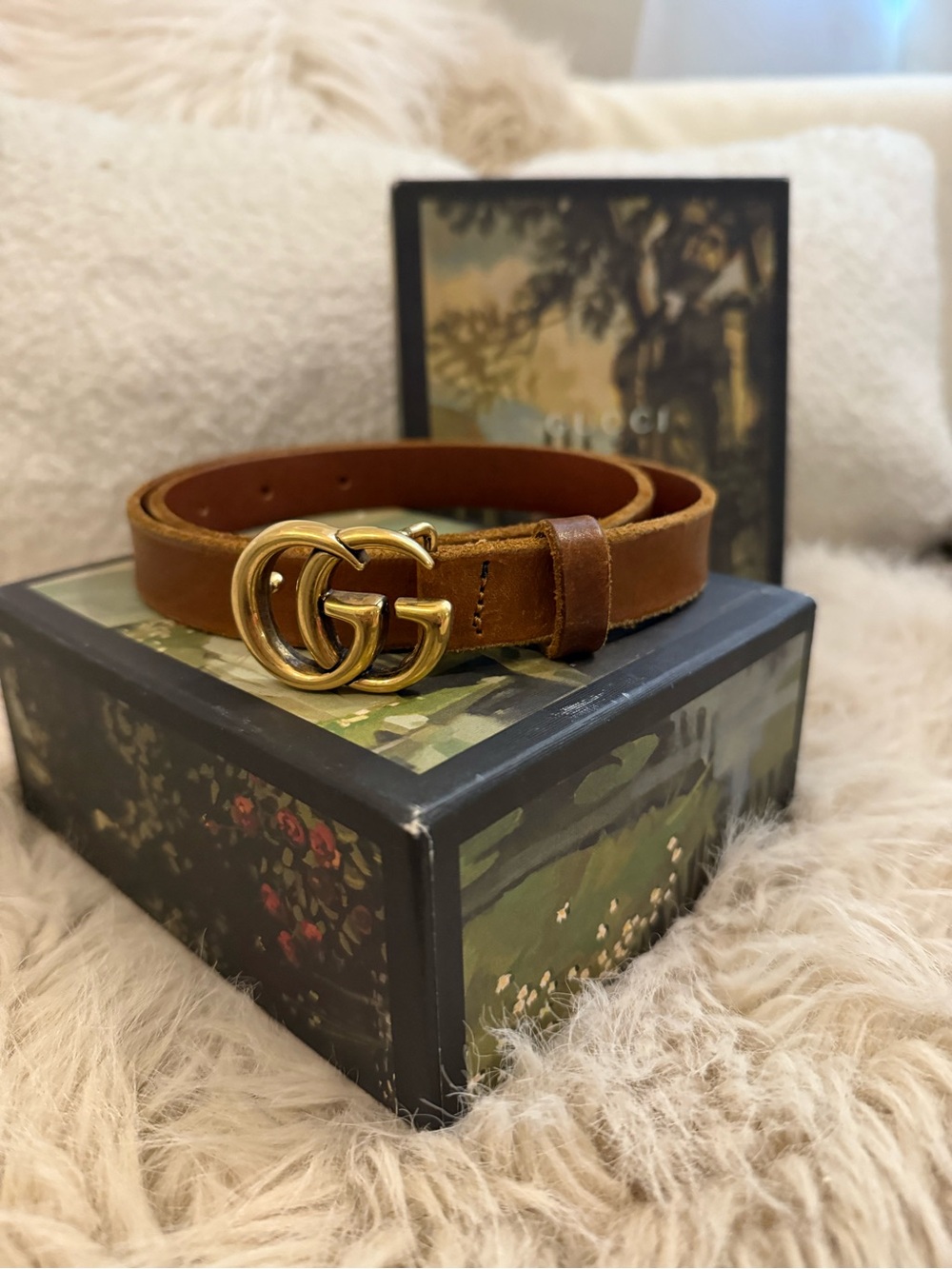 Gucci Brown Leather Belt with Gold Double G Buckle
